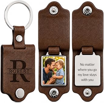 Custom Keychain with Picture, Personalized Photo Gift for Men | 3-Sided Personalizable, Double Leather Protection, Scratch Fade Resistant, Customized Gifts for Men
