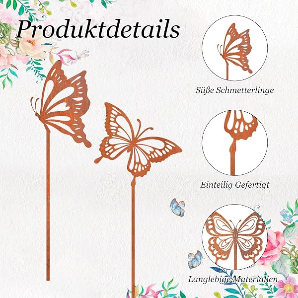 4er Set Gartenstecker Schmetterlinge Deko Rost - Gartenstecker Metall- Gartendeko Für Draußen Wetterfest - Gartendeko Rost, Blumenstecker Für Töpfe & Balkon Deko Wetterfest Frühling & Ostern - 3