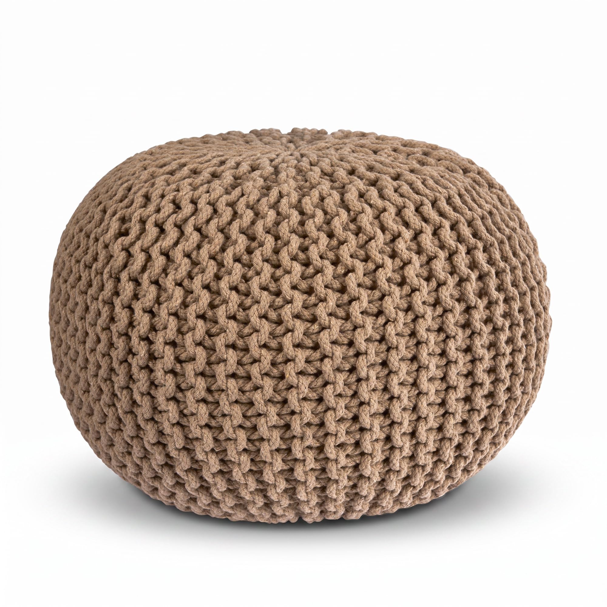Bravich Beige Knitted Pouffe Footstool 50cm Round, Chunky Knit Moroccan Pouf Foot Stool for Living Room, Floor Cushion Seat and Foot Rest for Bedroom and Nursery