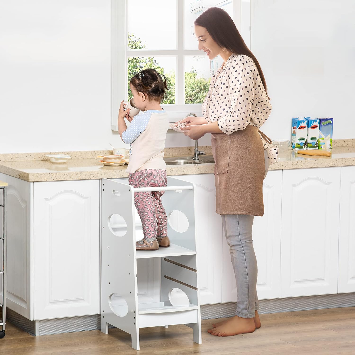 Frее Shірріng 🛒 HOMCOM Kids Kitchen Stool with Adjustable Height, Counter Step Stool for Toddlers for Kids, White