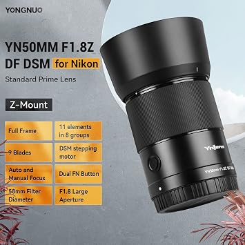 YONGNUO YN50MM F1.8 Nikon Z Mount Lens, Prime Lens Auto Focus Full Frame Portrait Lens, Compatible with Nikon Z-Mount Cameras