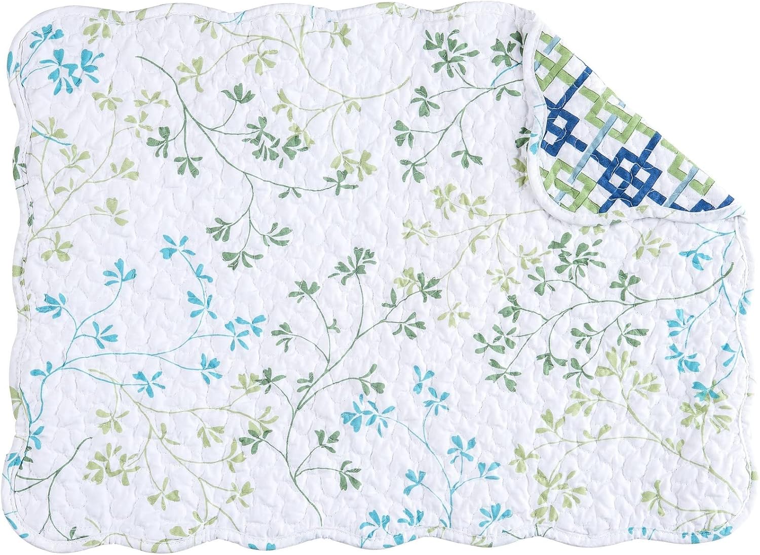 C&F Home Olivia Vintage Blue & White Flowers 100% Cotton Quilted Set of 6 Placemats 13" x 19" Versatile Spring Springtime Easter Home Kitchen Dining Dinner Table Tabletop Scalloped Reversible Machine