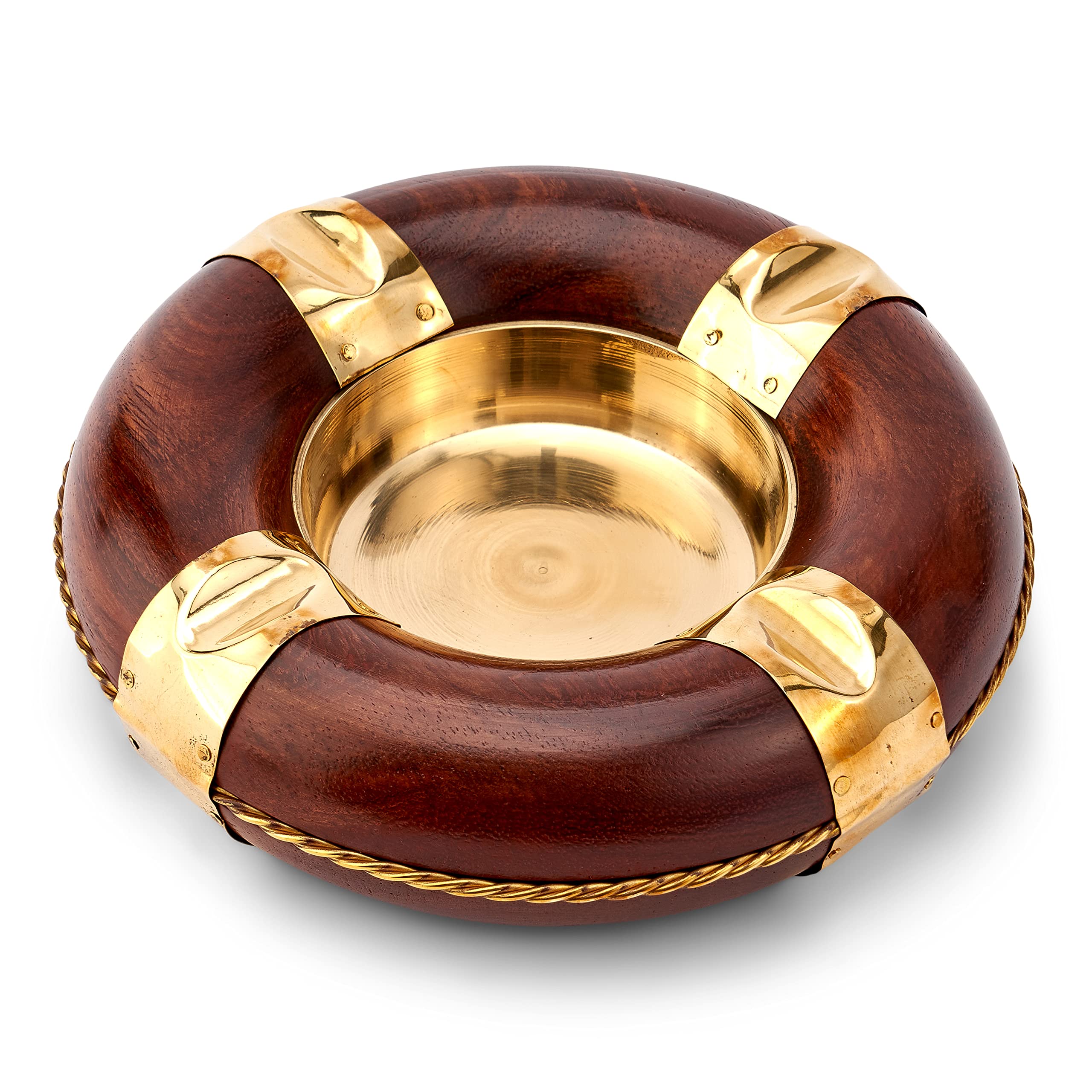NKlaus 12.5 cm round ashtray – life ring made of wood, brass ashbercher maritime for boat and terrace 11509