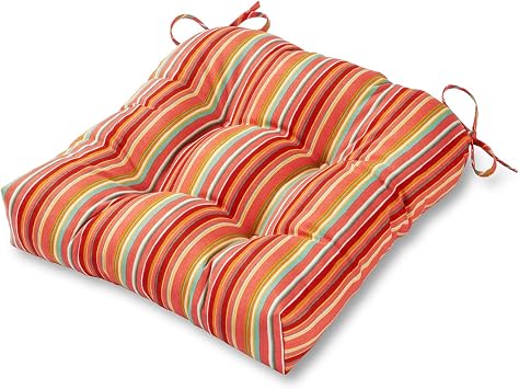 Greendale Home Fashions Coral Stripe 20-inch Square Outdoor Dining Seat Cushion