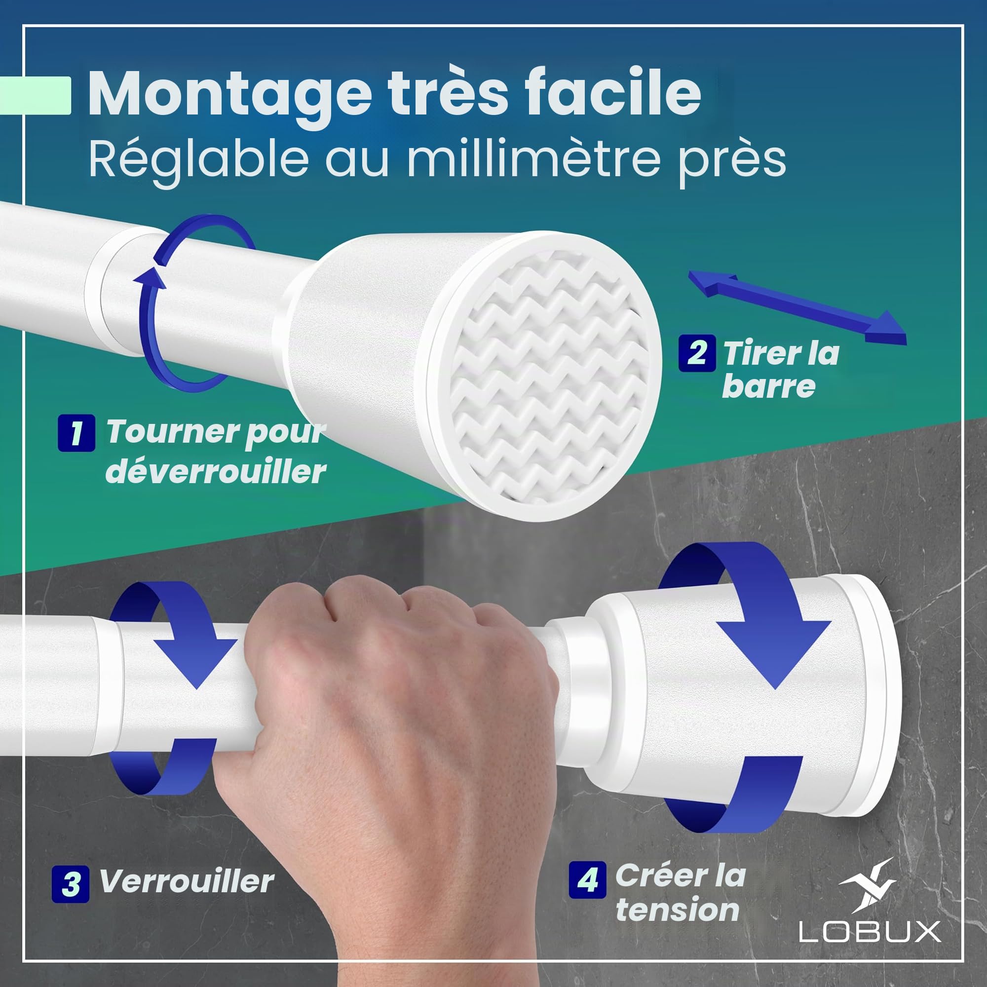 LOBUX® - Tringle à rideau extensible – Tringle télescopique sans perçage