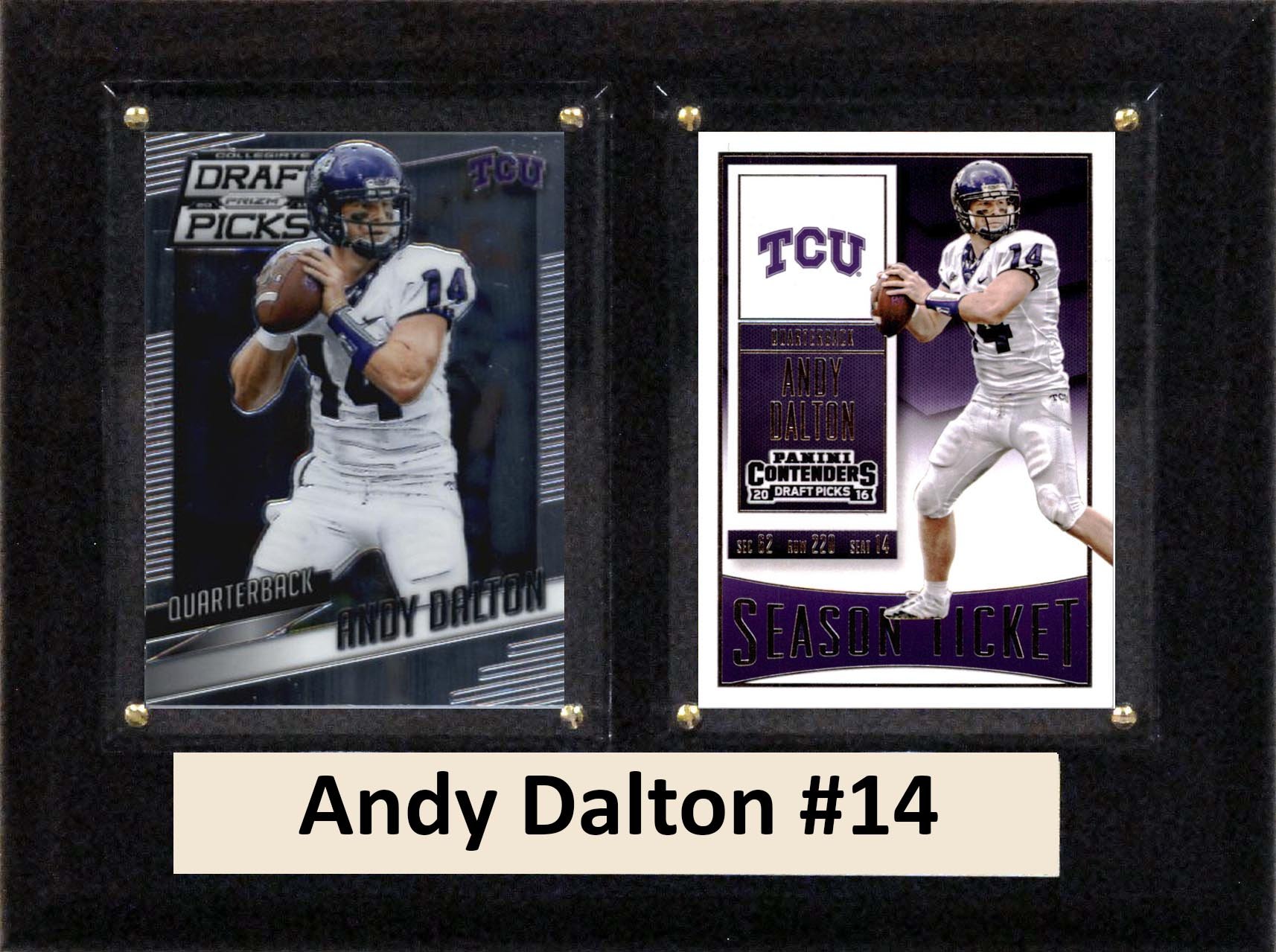 C&I Collectables NCAA TCU Horned Frogs Men's Andy Dalton Two Card Plaque, Brown, 6