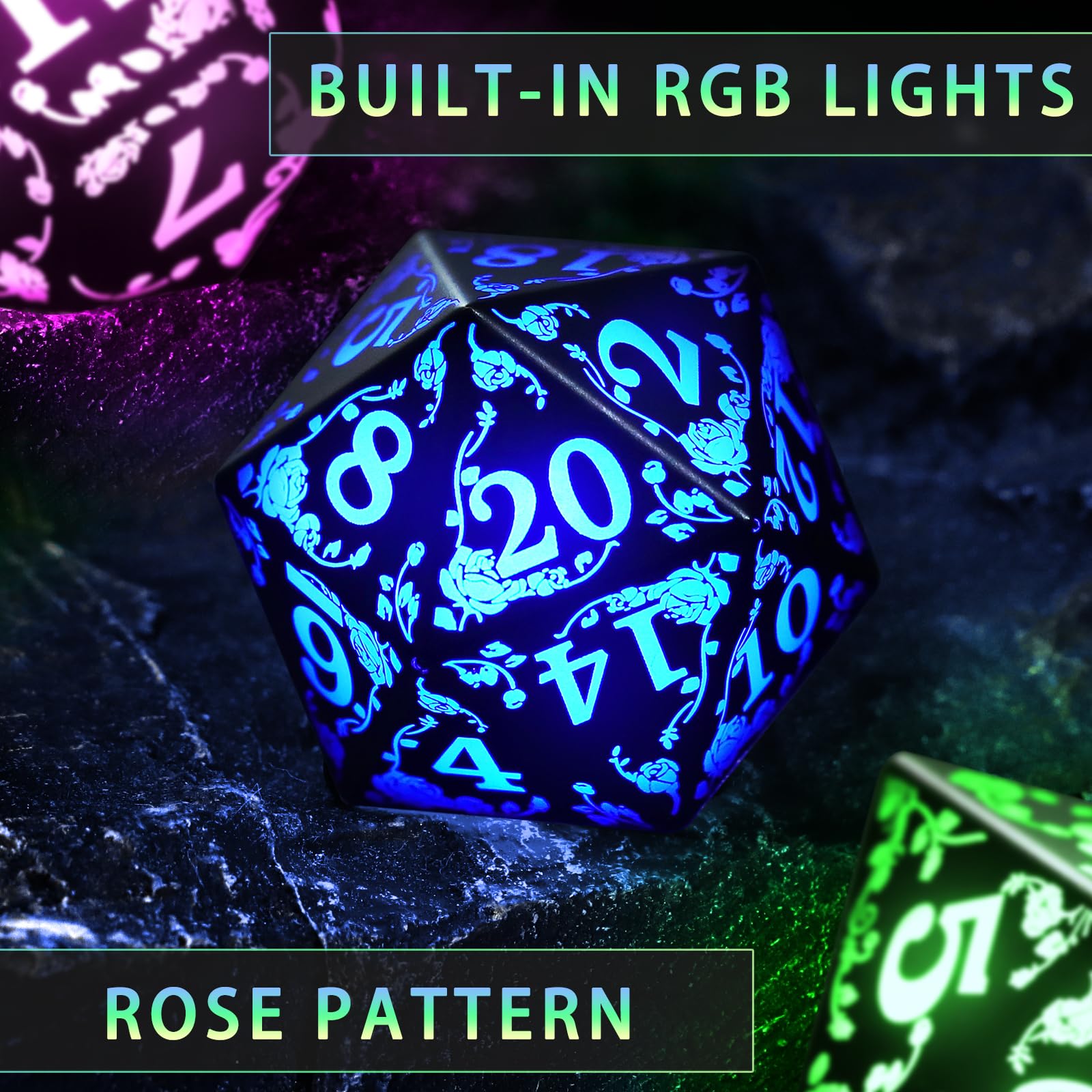 FONVGOGO Set di dadi LED luminosi wireless D&D ricaricabili per Dungeons and Dragons RGB DND dadi con scatola di ricarica, dadi poliedrici per giochi di ruolo in 7 colori, per regali DND RPG giochi da