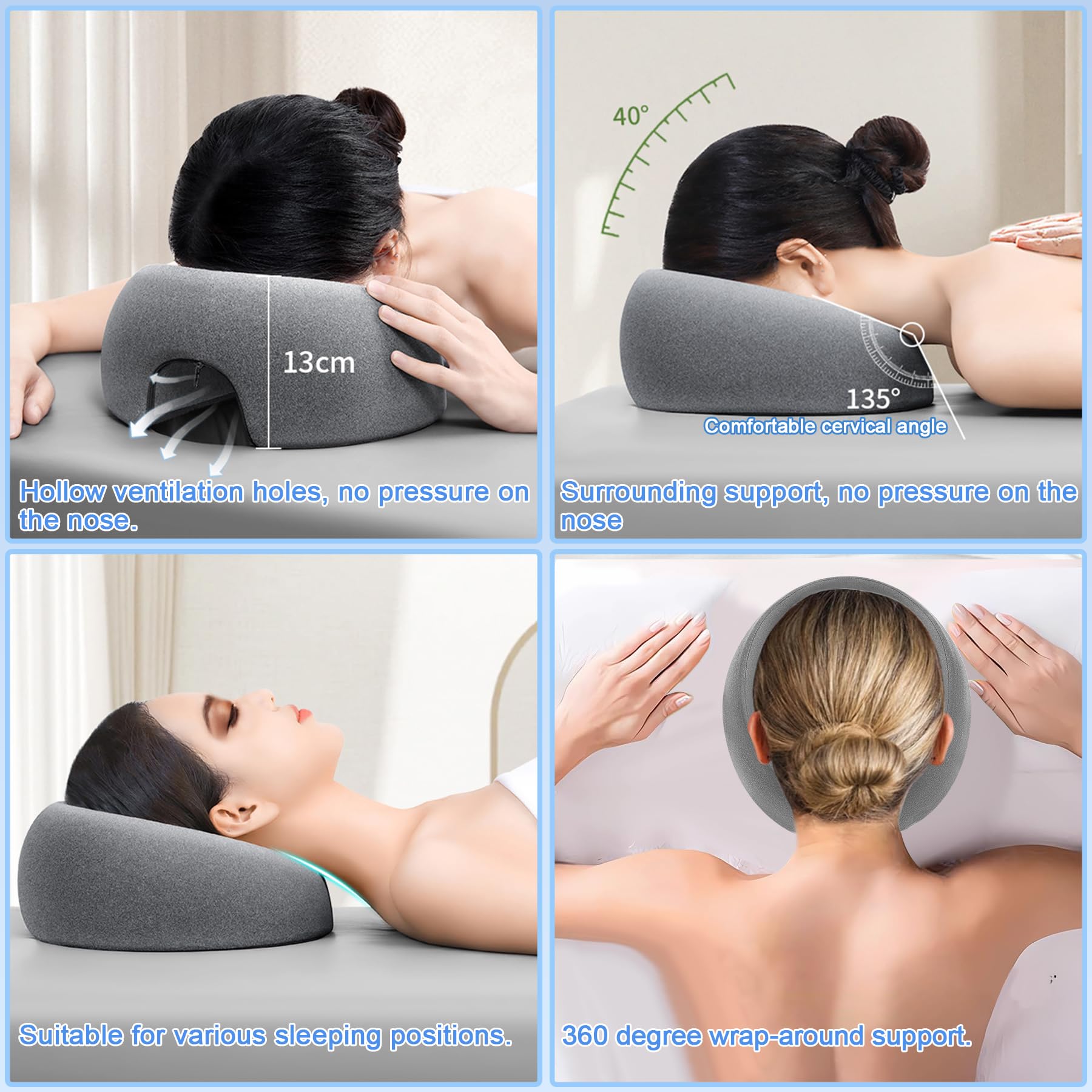 TZEKING Coussin Massage Visage,Oreiller Face Vers Le Bas,Oreiller de Massage Avec Trou,Coussin Massage Facial,Appuie-Tête De Massage,Coussin Face V-ers Le Bas,pour Spa Salon Beauté,Écoles et Bureaux