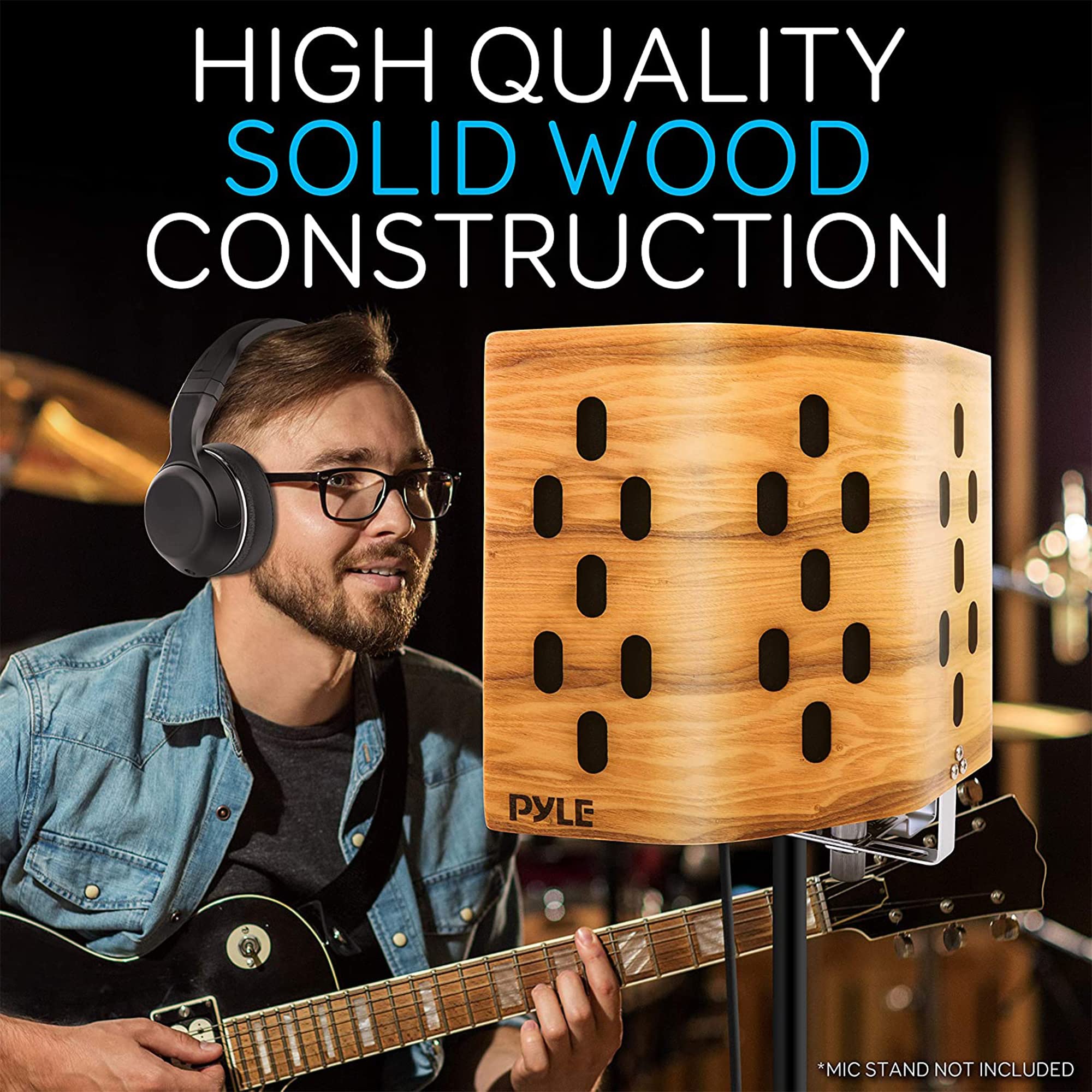 Pyle Wood Microphone Isolation Shield-Sound Isolation Recording Booth,Studio Microphone Vocal Booth Dampening Filter Foam Acoustic Panel w/2' Thick Foam,Universal 5/8 " Mic Threading-PSMRSWD100 - Image 4