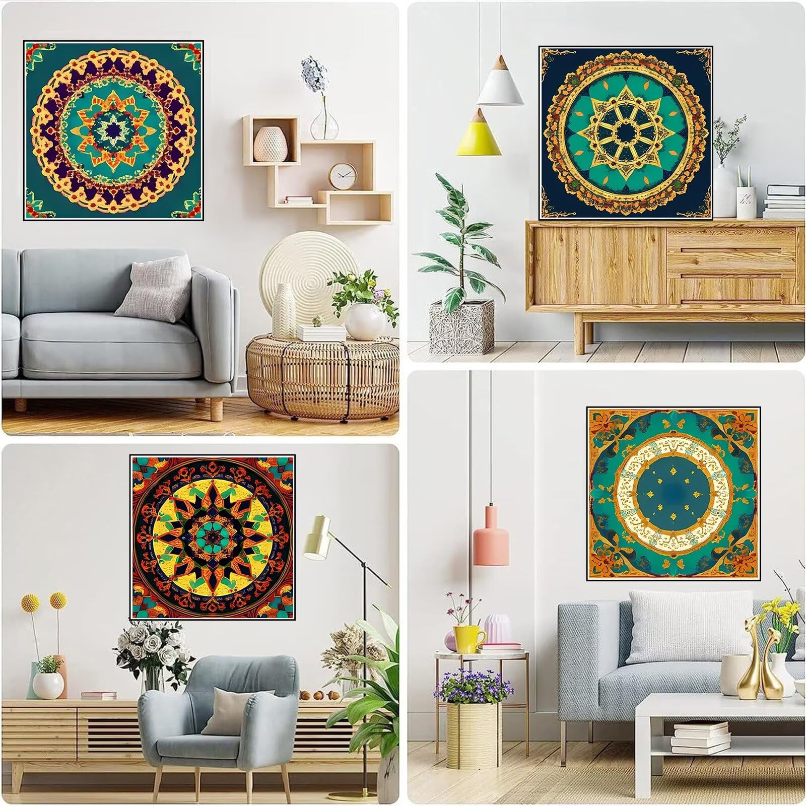 4 Pack Mandala Blume Diamond Painting XXL 60x60cm Diamant Painting Bilder Erwachsene Diamond Art mit Zubehör, Kinder Stickerei Set Diamant Kunst Malerei für Wohnzimmer Zimmer Deko Geschenk T-616
