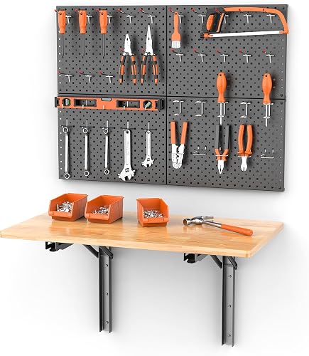 Ultrawall Heavy Duty Folding Wall Mount Workbench with Steel Pegboard - Space Saving Garage Work Table, 550lb Capacity Ultrawall Heavy Duty Folding Wall Mount Workbench with Steel Pegboard - Space Saving Garage Work Table, 550lb Capacity