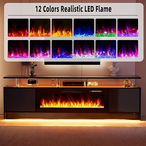 Miniatura 92 de BREEZEHEAT Soporte de TV eléctrico con chimenea de 36 pulgadas de hasta 80 pulgadas, centro de entretenimiento LED con puertas de alto brillo,