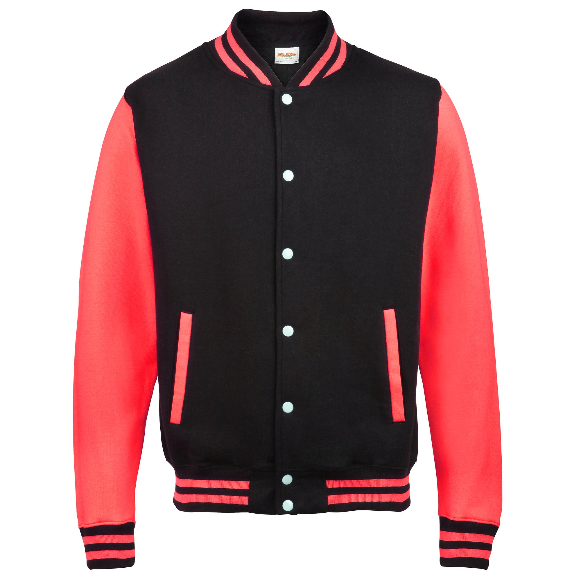 Awdis Kids Unisex Varsity Jacket / Schoolwear (9-11) (Jet Black/ Fire Red)