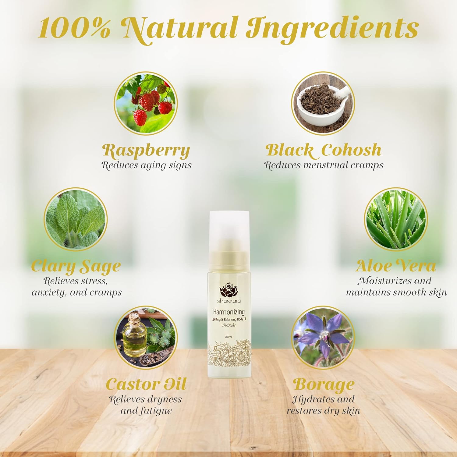 Shankara Harmonizing Body Oil - Uplifting Massage Oil for Hormonal Balance - Ayurvedic Daily Moisturizer - pH Balanced, Rich in Essential Oils, Vitamins, Antioxidants - for All Skin Types - 30 ml