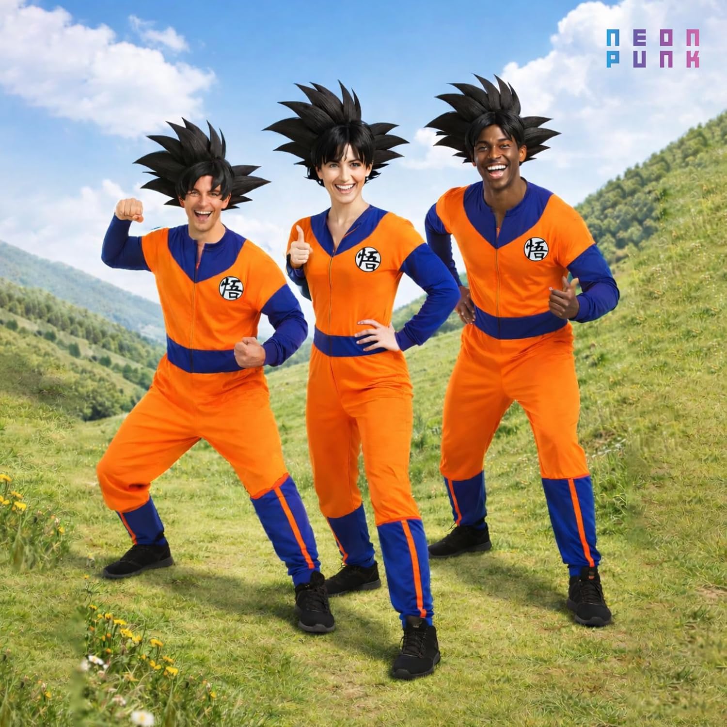 NeonPunk Dragon Ball Z Goku Adult Pajama Onesie Jumpsuit, Soft All-in-One Anime Loungewear/Costume, Blue & Orange Design