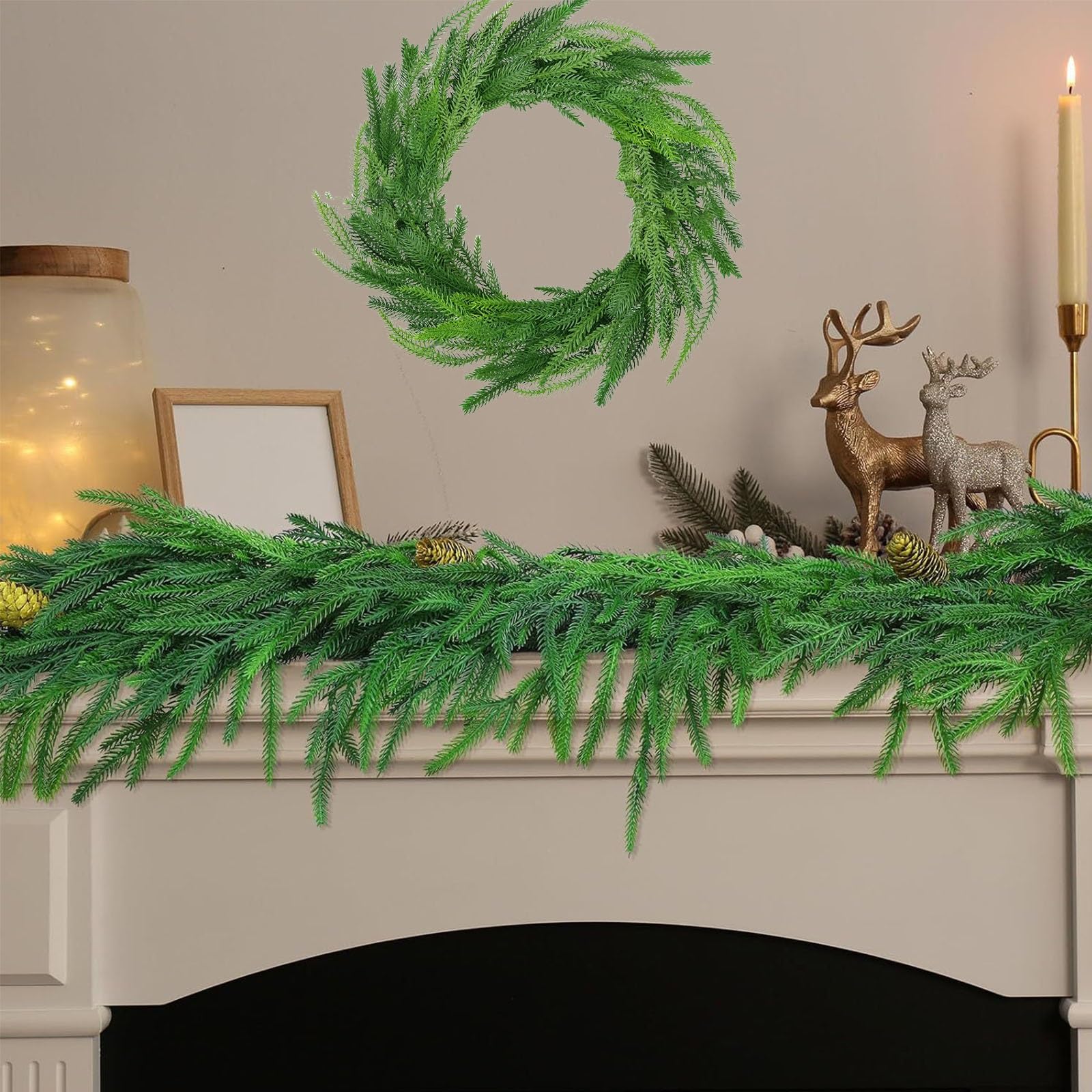 MISSPIN Ghirlanda Di Pino Norfolk Artificiale | 1,8 Metri Con 72 Rami | Verde Scuro Per Decorazioni Natalizie E Domestiche - 4