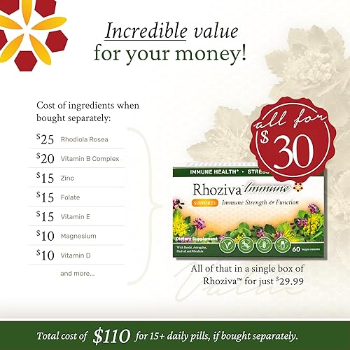 Miniatura 5 de Rhoziva Inmune. Suplemento potenciador del sistema inmunológico, estrés y apoyo energético. Rhodiola Rosea, extracto de hongo reishi, astrágalo,