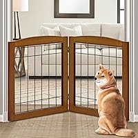 Vista 24 de LZRS Puerta independiente de madera extra ancha de 6 paneles: barrera de seguridad plegable de madera maciza y alambre de acero resistente a