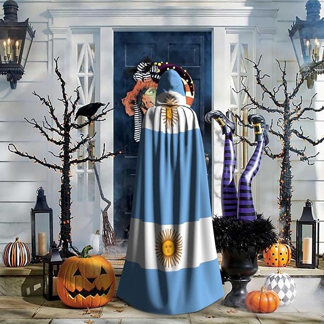 Foto 5 de 7 de Capa de bandera argentina para hombres y mujeres, capa con capucha renacentista para adultos, capa medieval