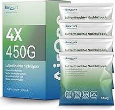 BonAura Dehumidifier Refill Pack 4 x 450 g – Economy Set Dehumidifier Granules – Set of 4 Dehumidifier Granules – Mould and Odour Protection