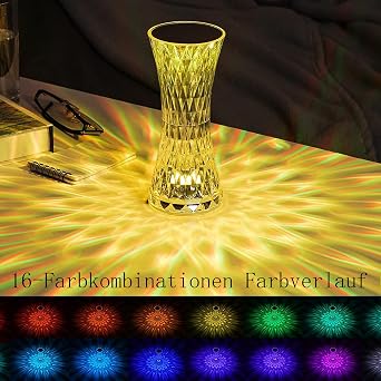 himmel LED Crystal Table Lamp Modern Creativity Acrylic Diamond Bedside Lamp Touch and Dimmable [16 Colours & 4 Modes] with Remote Control RGB Colour Changing Night Light for Bedroom
