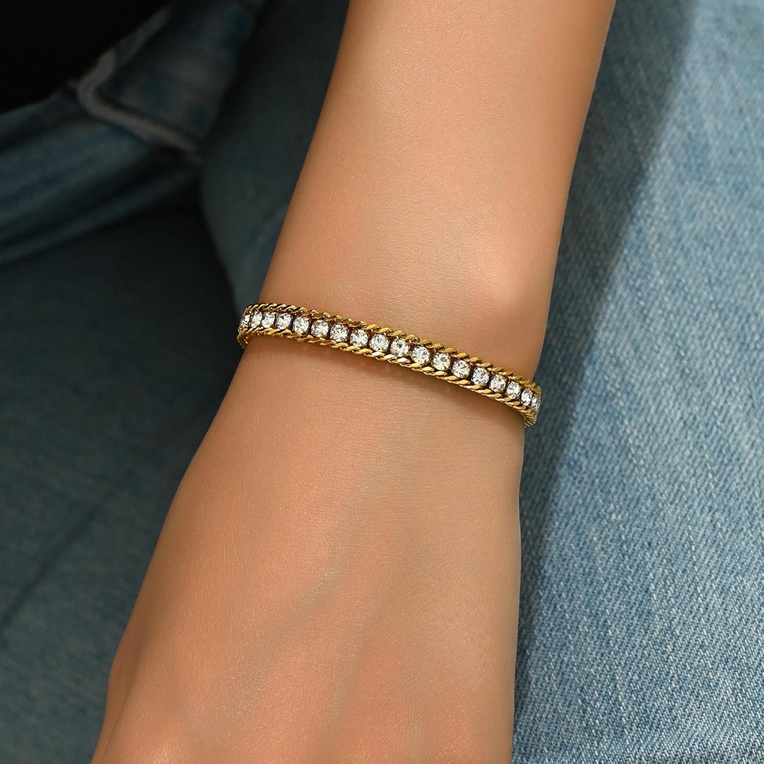 18K Gold Plated Beaded Bracelets for Women Dainty Layered Shiny Rope Chain Cubic Zirconia Tennis Bracelet Trendy Jewelry Christmas Gifts - Image 3