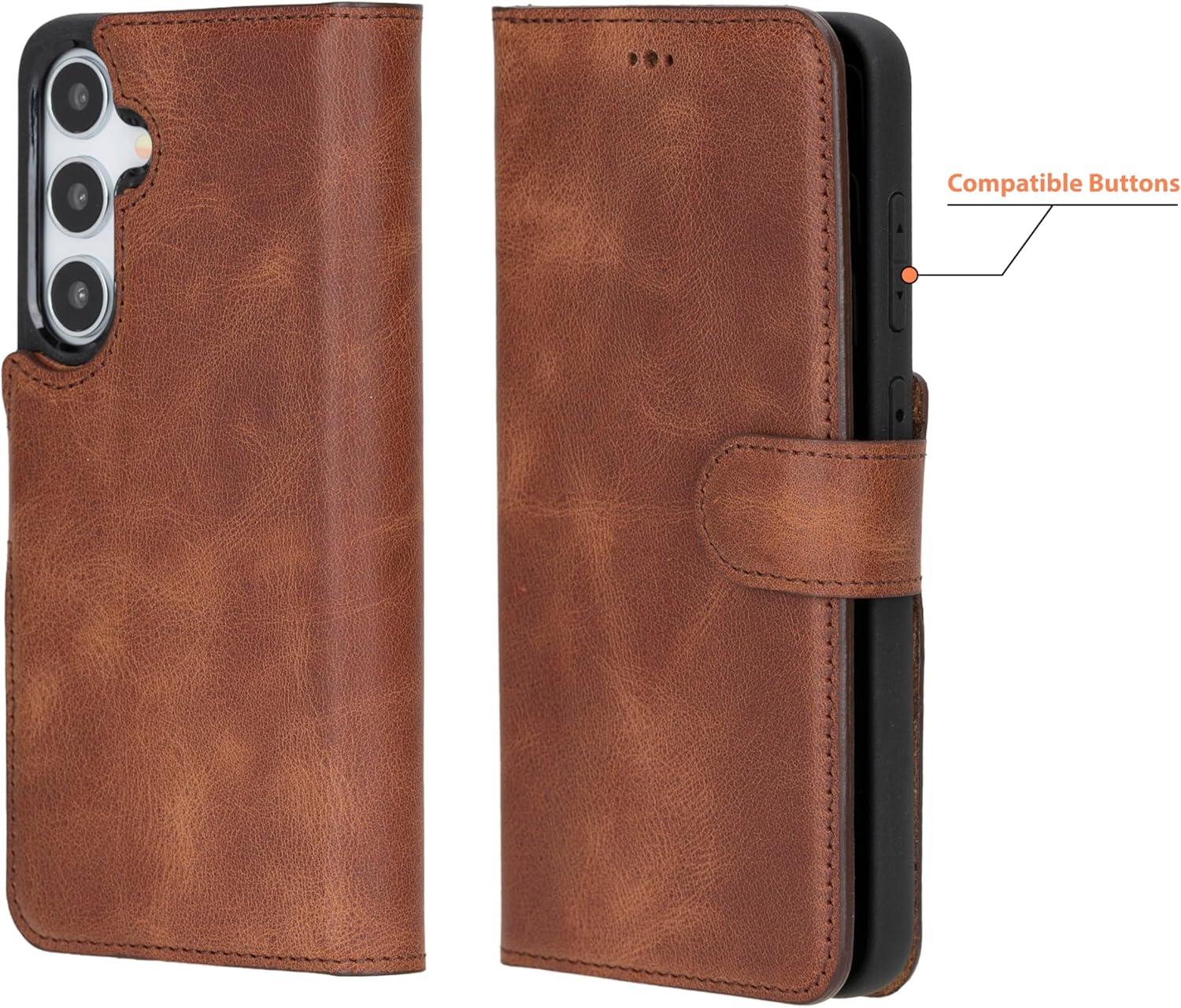 HARDISTON Premium Leather Handmade Wallet Case Compatible with Samsung Galaxy - Detachable Magnetic Flip Cover with Card Holder & Kickstand (Brown, Samsung Galaxy S26)