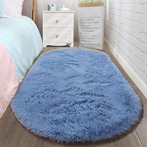 Miniatura 230 de LOCHAS Alfombra esponjosa para dormitorio, 2.6 x 5.3 pies, alfombra lanuda para dormitorio, mesita de noche, alfombra ovalada suave para sala