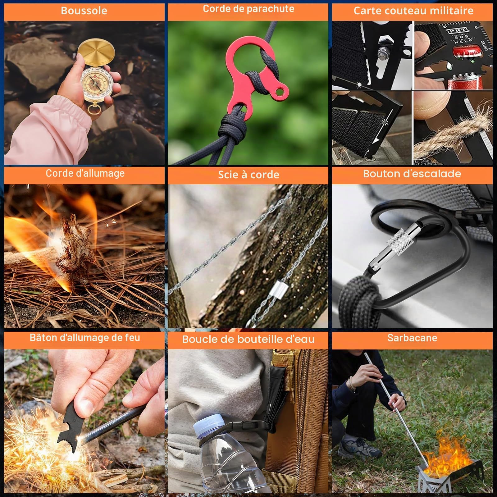 Kit de Survie d'urgence en extérieur, équipement de Survie pour Homme, Camping, Aventure, randonnée en Plein air
