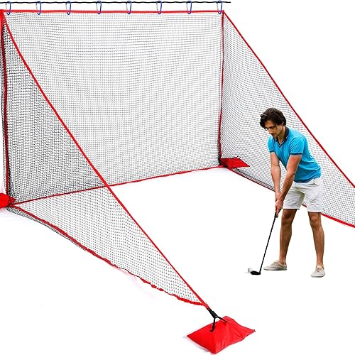 Miniatura 8 de TOBWOLF Golf Hitting Net, 10 x 7ft Heavy Duty Golf Practice Net for Garage with Sandbags, Training Net Fit Indoor Golf Simulator Outdoor Backyard