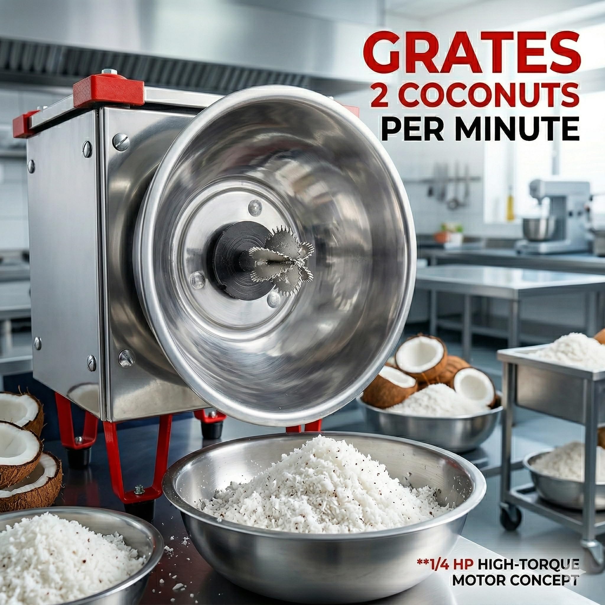 Electric Coconut Grater for Domestic and Commercial Prupose, Heavy Duty, Speed 2 Coconuts per min, 1440RPM, 1/4 HP Motor, Stainless Steel Blade 4