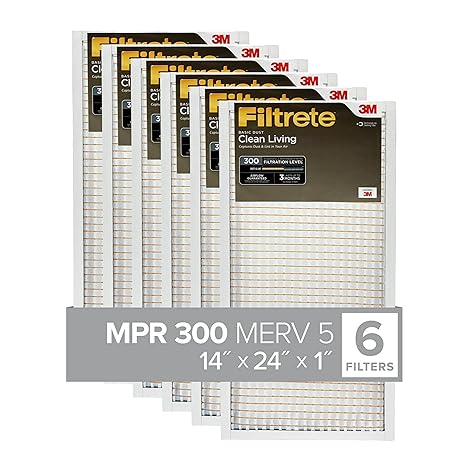 Filtrete 14x24x1 MPR 300 Clean Living Basic Dust AC Furnace Air Filter, 6 Pack
