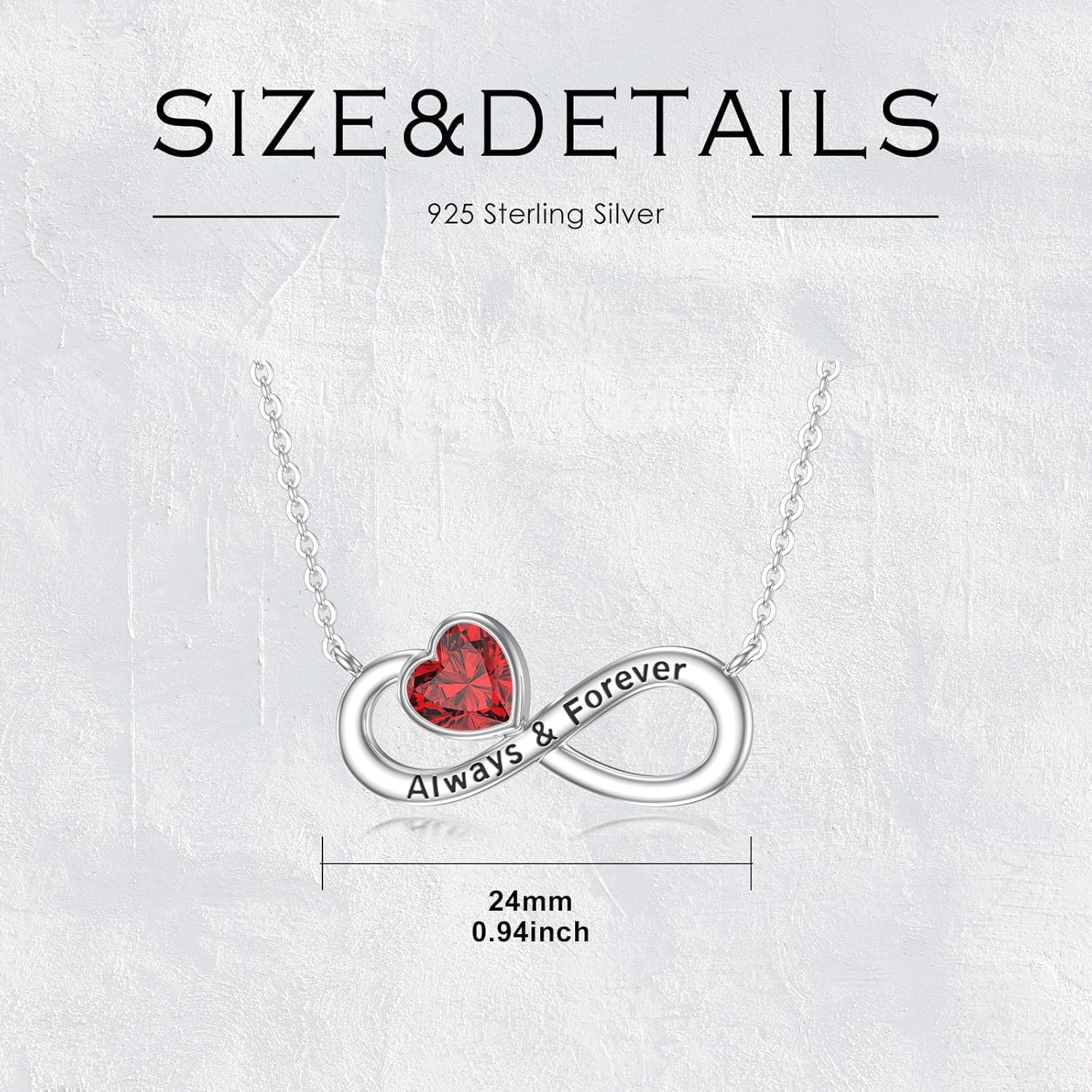 Natural Garnet Heart Infinity Necklace for Women 925 Sterling Silver Genuine Garnet Always and Forever Jewelry Gifts