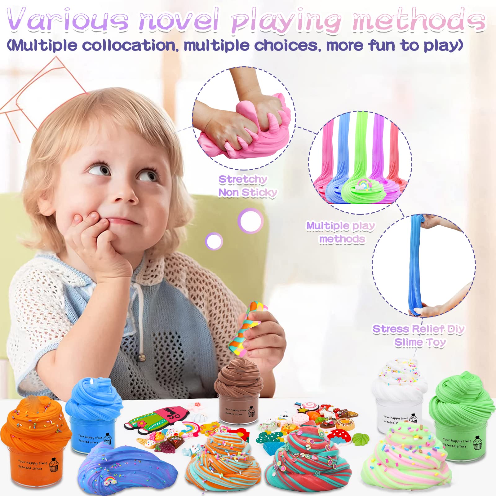 Purpledi Fluffy Slime zestaw 35 sztuk, super miękkie masło DIY, zabawka dla dzieci, prezent dla dzieci, na imprezę, dla dziewcząt i chłopców, miękki i rozciągliwy