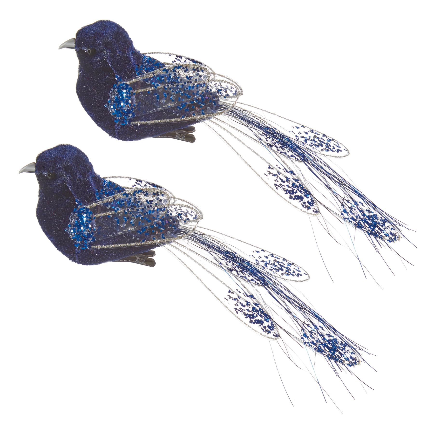 Widdle Gifts Blue Christmas Tree Bird Clip On Decoration Glitter Sequin 18Cm Set Of 2-8412