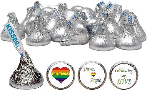 Gay or Lesbian Rainbow Wedding Stickers for the Bottom of Chocolate Kisses (Set of 108) (KW13)