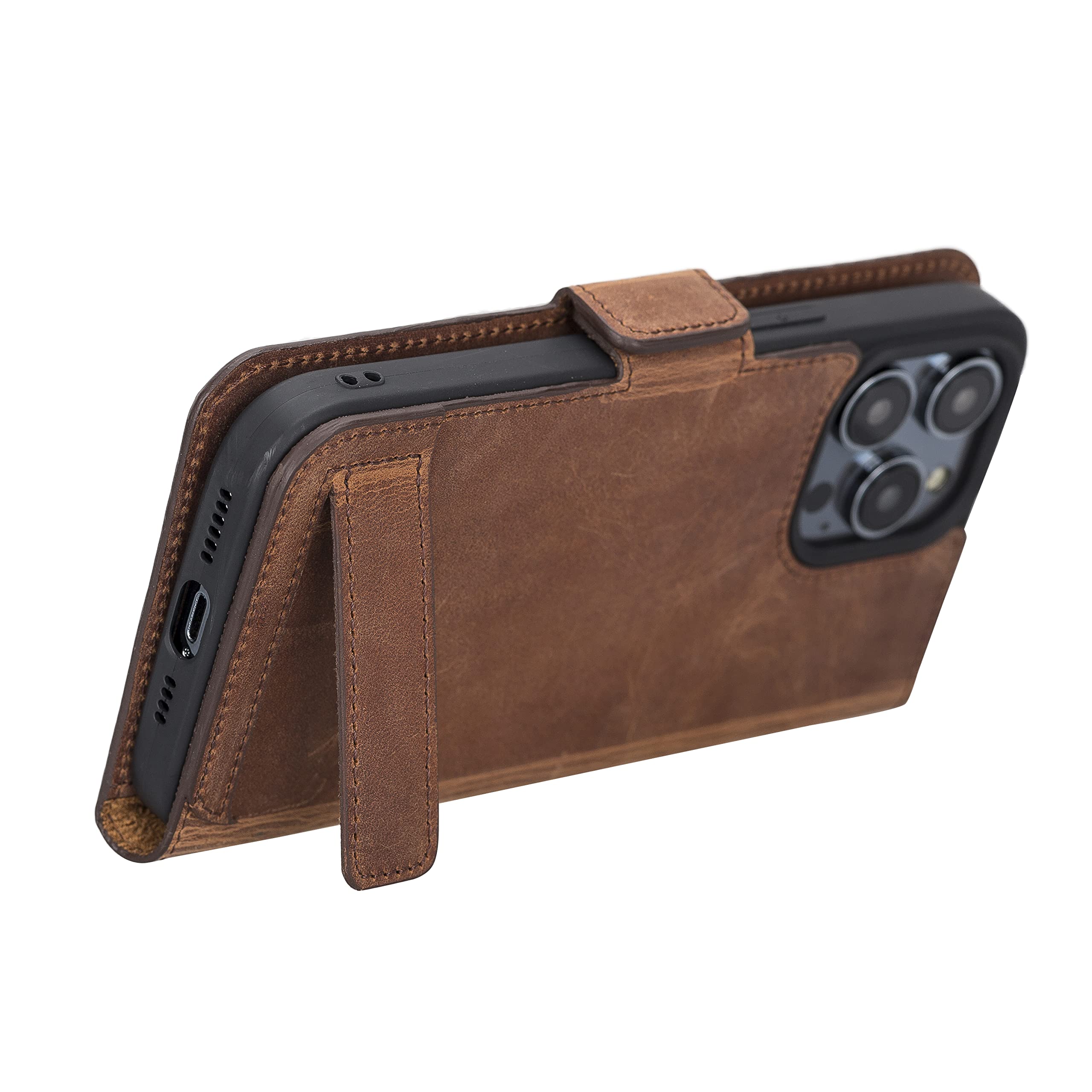 Custodia A Portafoglio In Pelle PU Per IPhone 14 Pro Max – Con Supporto E Slot Per Carte, Magnete, Colore Marrone, Antigraffio - 2