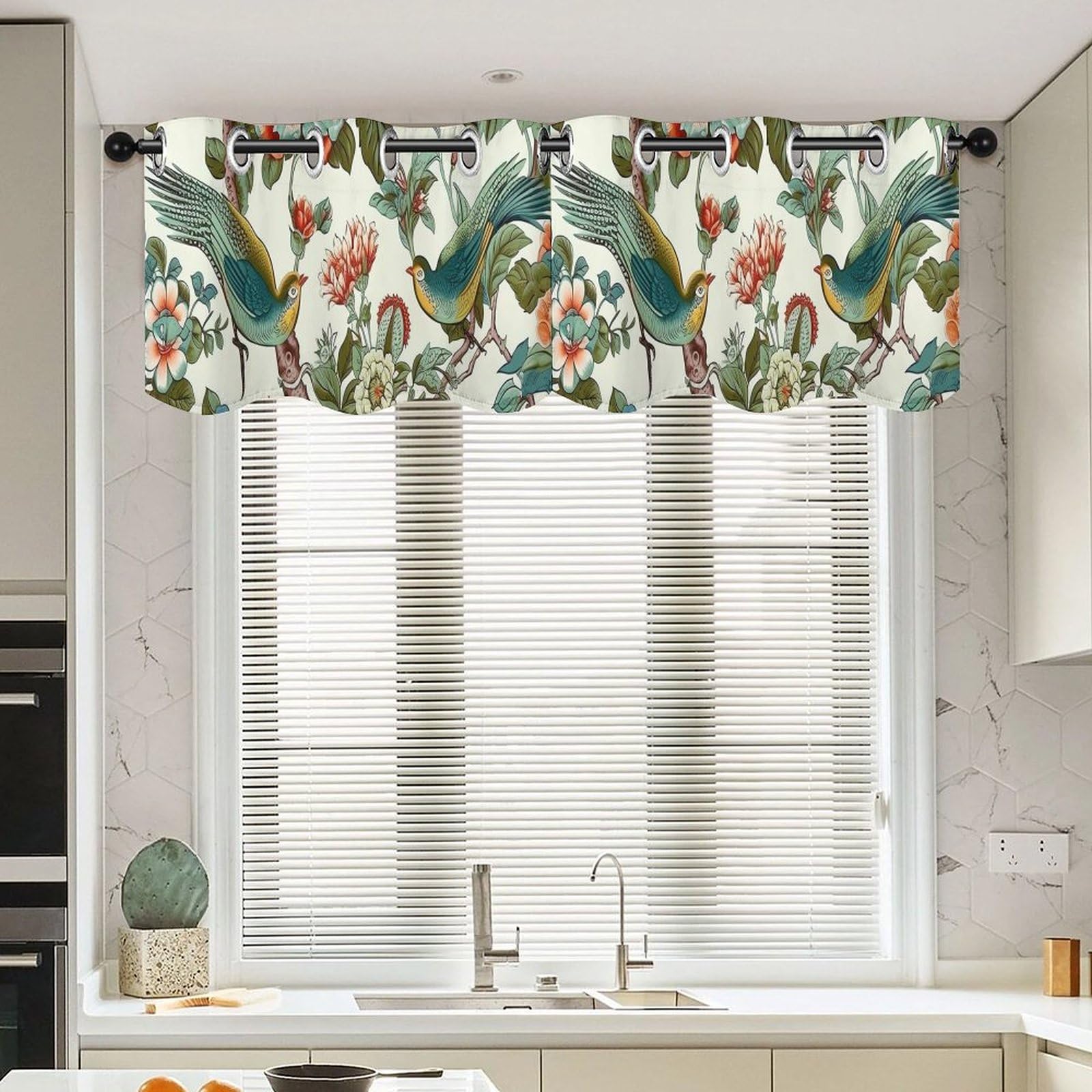Rideaux Chinoiserie cantonnière arbre pivoine oiseau lot de 2