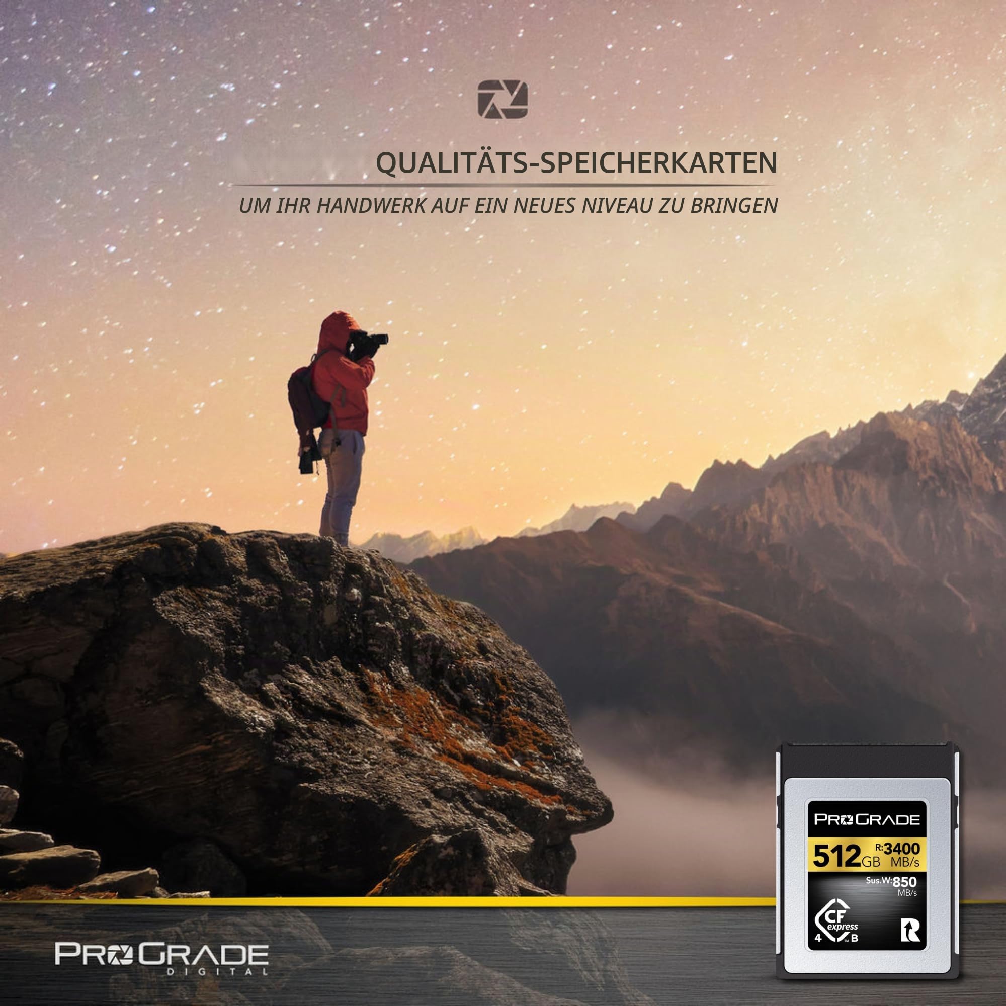 ProGrade Digital CFexpress 4.0 Typ B Speicherkarte für Kameras, optimiert für Express-Übertragung von Dateien und großen Speicher, 512 GB Gold-Serie