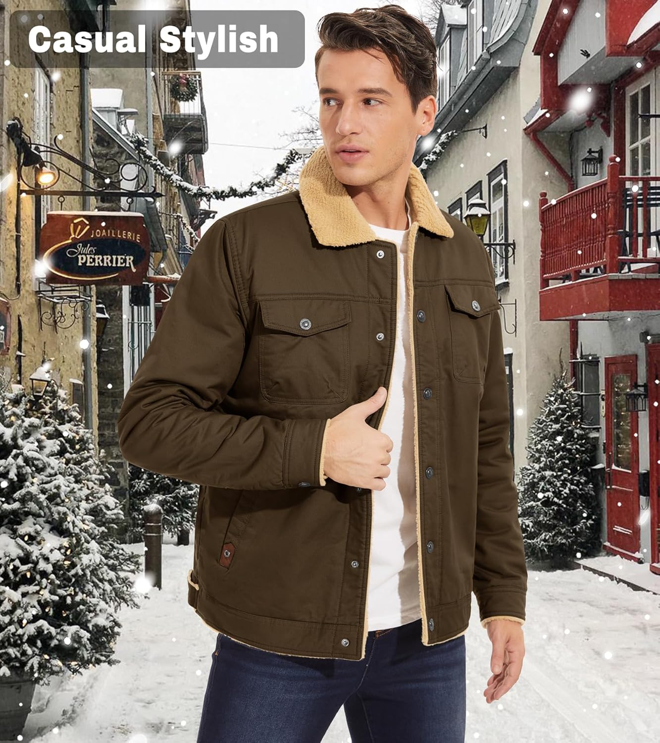 EKLENTSON Men's Winter Jacket Thick Thermal Cotton Warm Fleece Lined Coat Trucker Lapel Work Cargo Jackets for Men - Image 2