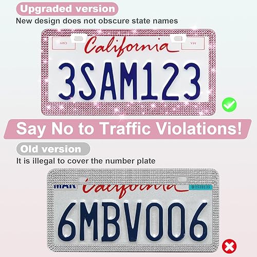 Vista 82 de Paquete de 2 marcos de matrícula brillantes para mujer, accesorios de automóvil con diamantes de imitación brillantes con tapas de cristal con Blanco