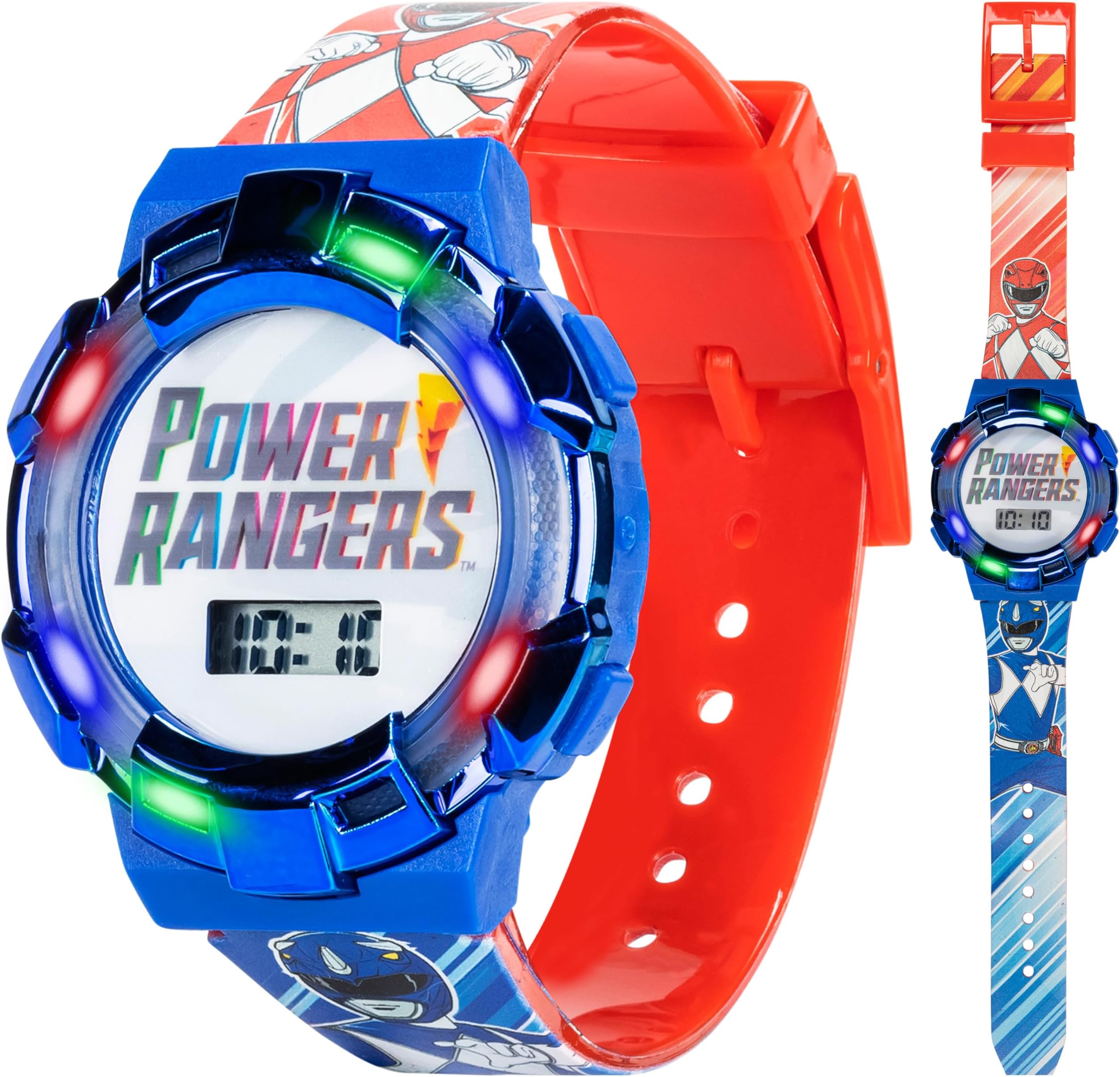 Power Rangers Kids Watch – Light-Up Bezel with Rotating Lights, LCD Display, Easy-to-Read, Adjustable Plastic Strap – Perfect for Boys and Girls