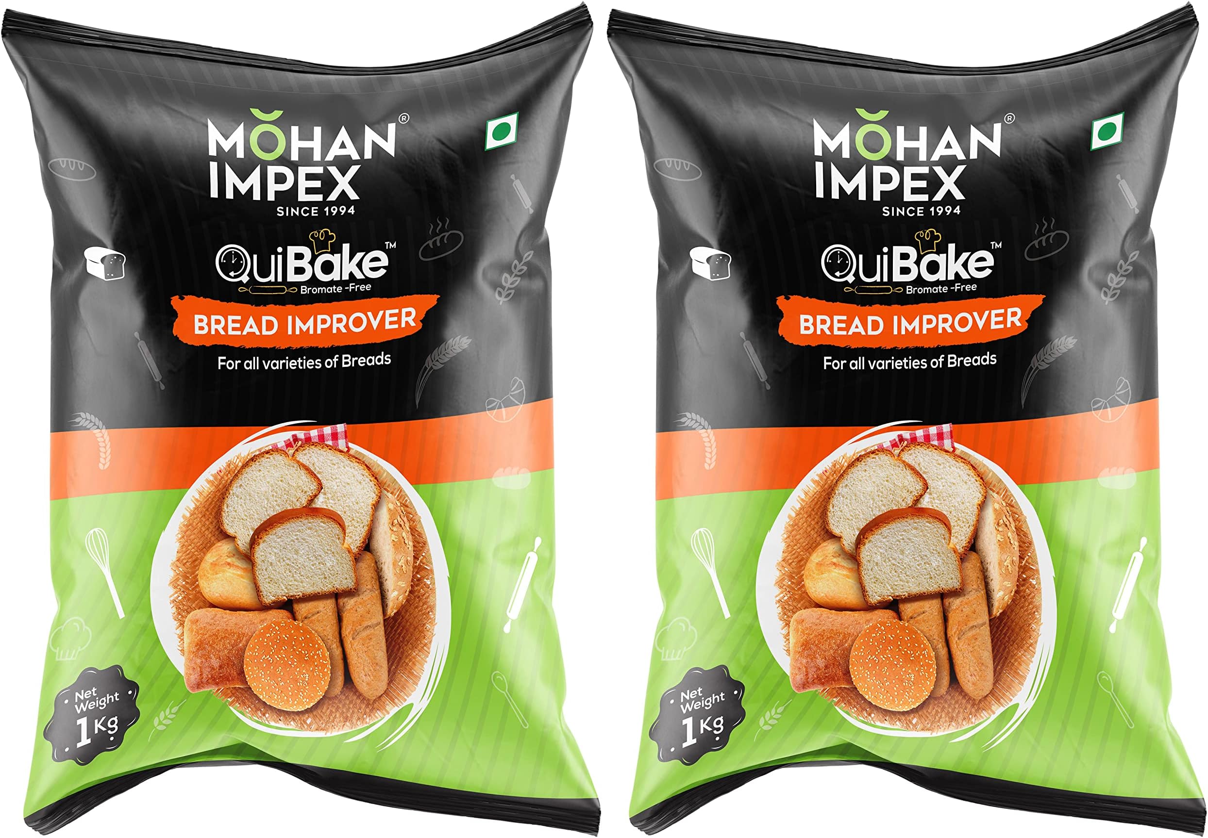 - Mohan Impex Bread Improver 1Kg [Pack of 2] - Enhances Dough Rise, Improves Crust & Freshness - Ideal Baking Powder for Breads, Buns, Seitan & Bakery Mixes for Fluffy Results