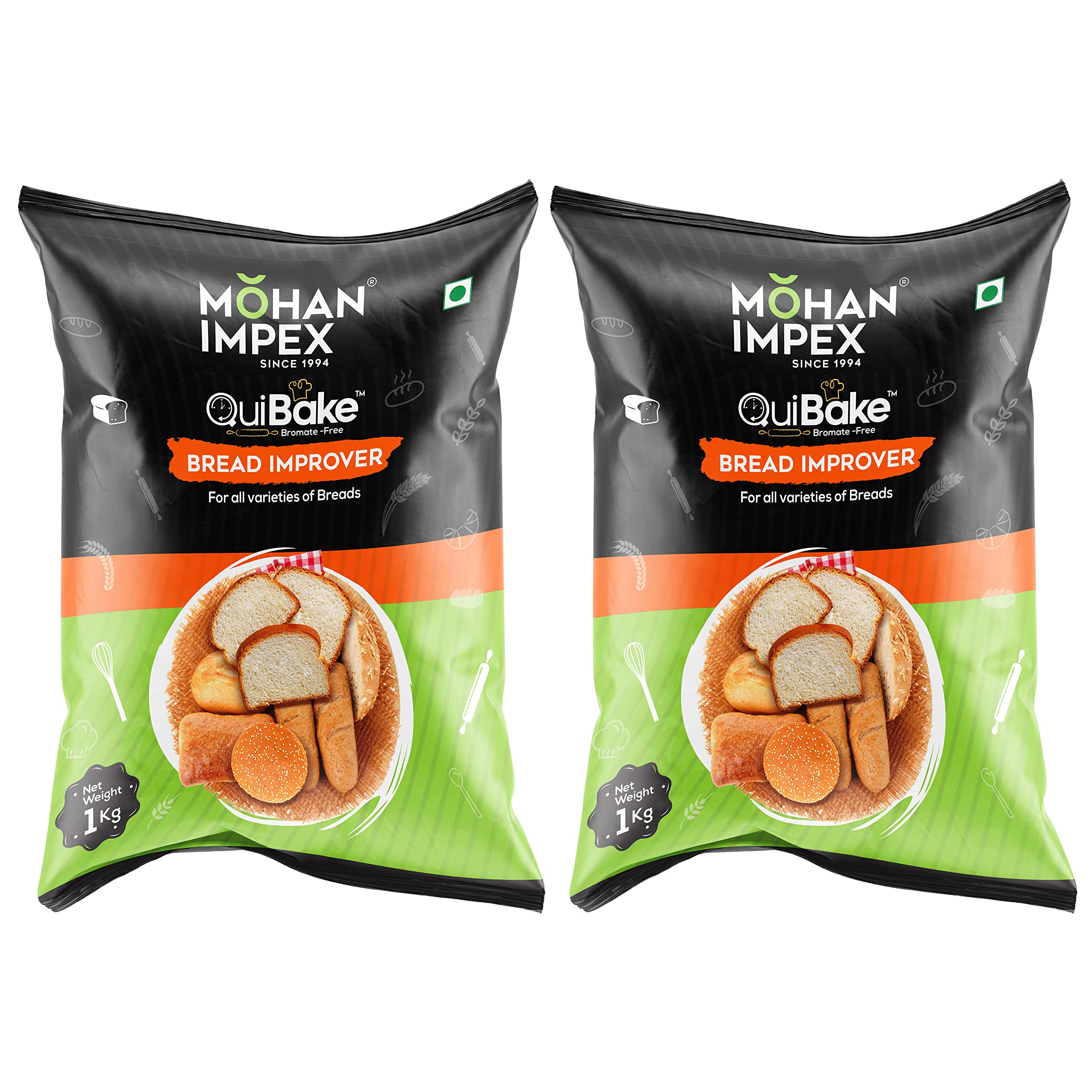 Mohan Impex Bread Improver 1Kg [Pack of 2] - Enhances Dough Rise, Improves Crust & Freshness - Ideal Baking Powder for Breads, Buns, Seitan & Bakery Mixes for Fluffy Results
