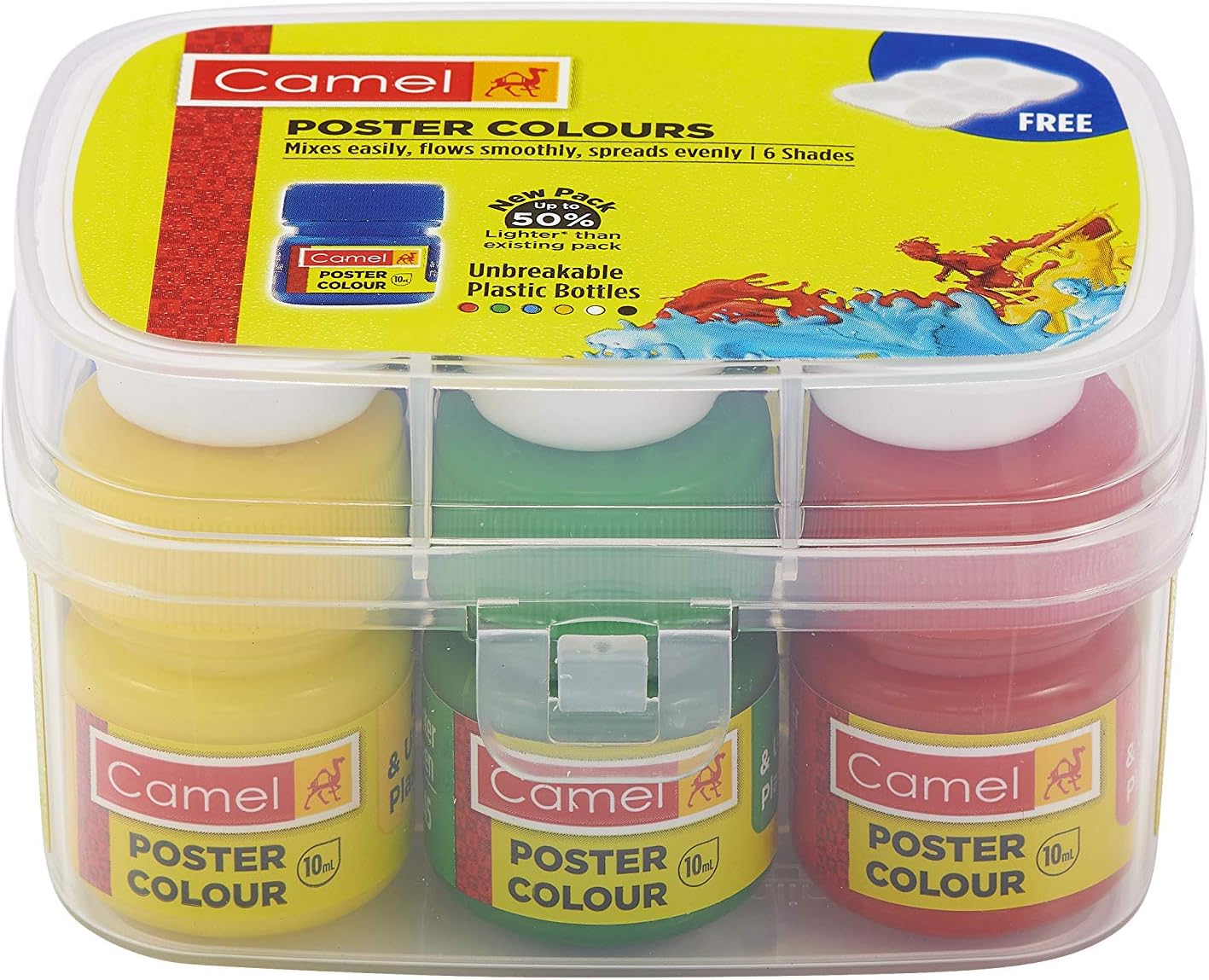 Camel Poster Finish Colours 6 Shades with Free Mixing Palette, Multicolor