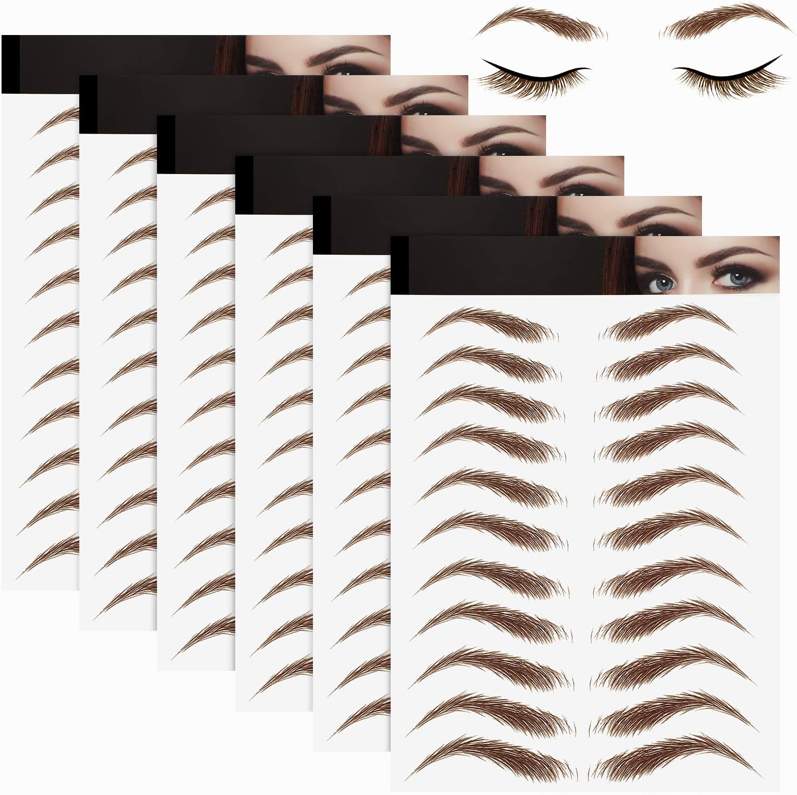 Maitys 6 Sheets 3D Hair-Like Authentic Eyebrows Eyebrow Transfer Stickers Waterproof Eyebrow Tattoo Stickers Eyebrow Grooming Shaping Makeup Accessories (High Arch Eyebrow)