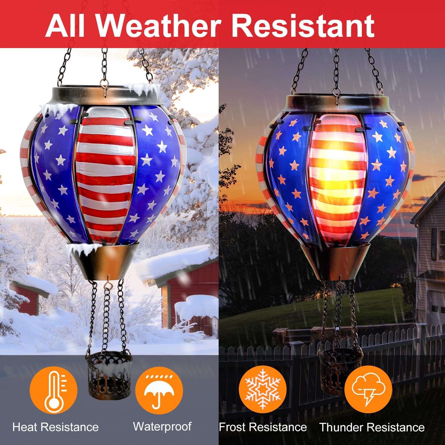 Larekook Cardinal and TY4500-Star Solar Hanging Lantern, Red & Blue, IP44 Waterproof