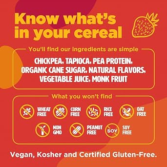 Three Wishes Grain-Free Protein Breakfast Cereal - 8g Protein and 3g Fiber - Healthy, Low-Sugar Breakfast Cereal, Gluten Free, Vegan-Friendly, Non-GMO - Fruity, 6-Pack