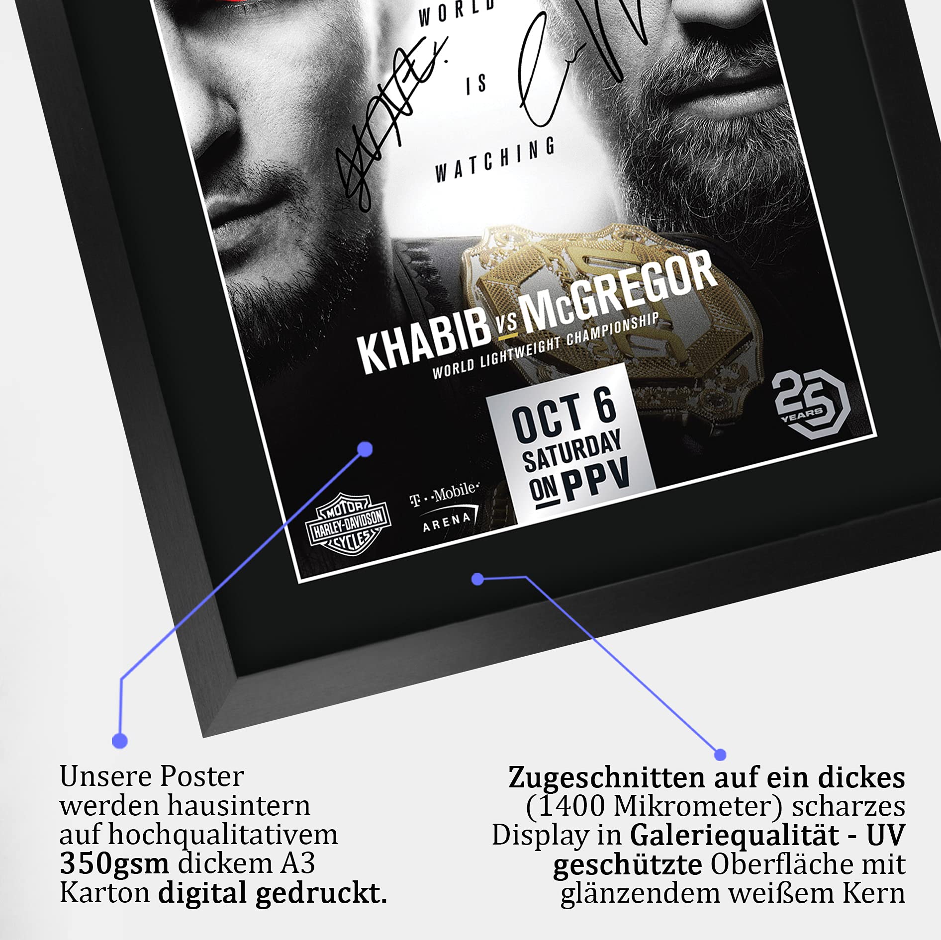 HWC Trading UFC 229 Fight Khabib Nurmagomedov vs Conor McGregor Gifts, gedrucktes Autogramm für UFC-Fans, gerahmt, A3