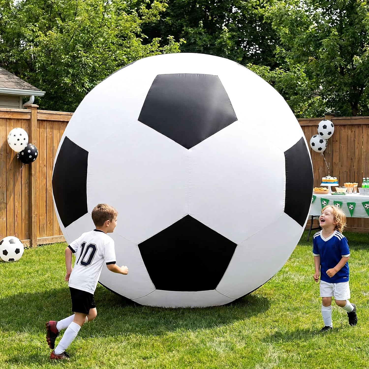 Shappy 8 FT Giant Inflatable Soccer Ball Themed Decoration Jumbo Blow Up Soccer Balls with Built-in LEDs for SportsTheme Activities Club Party Birthday Outdoor Indoor Decor